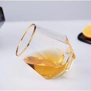 Diamond Whiskey Glasses, 4 PCS Gold Banded Cocktail Drinkware
